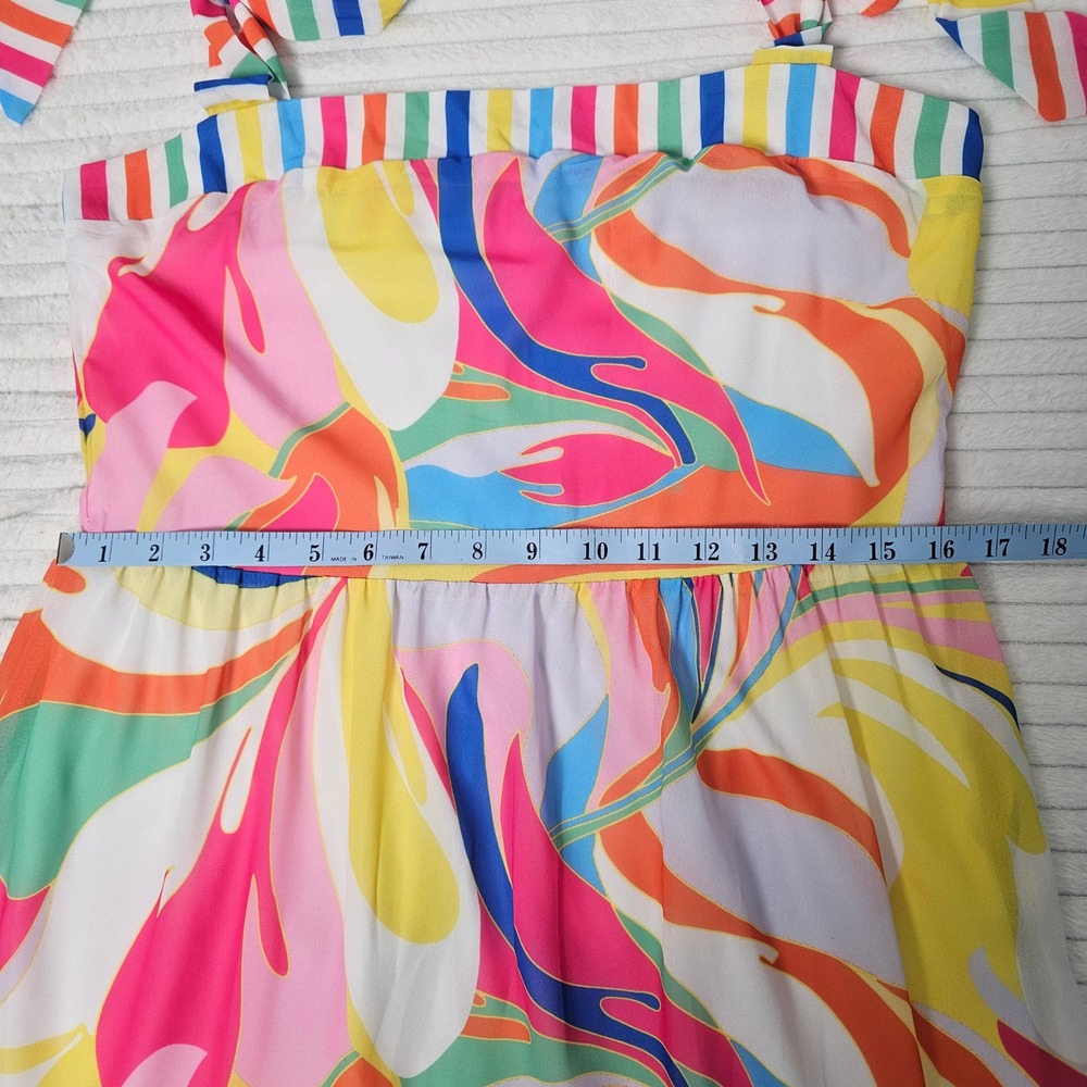 Flying Tomato Tea Party Woven Maxi Dress Womens L Rainbow Tie Shoulder Tiered - Picture 5 of 14